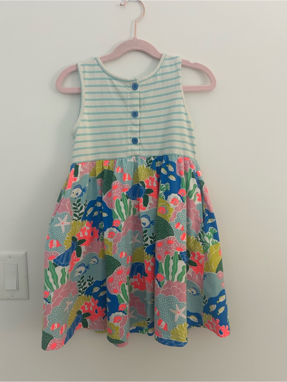 Mini Boden Ocean Sea Life Dress 6-7Y Blue Stripe Cotton Girls